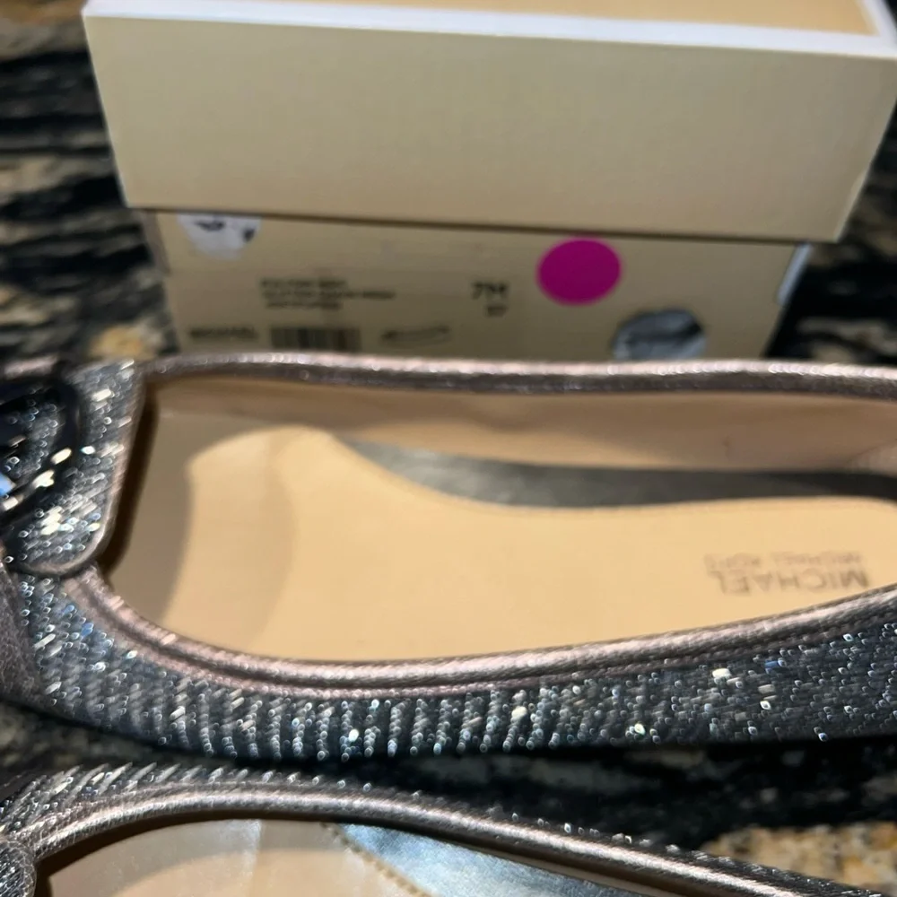 Michael Kors MK Logo Flats 7M Glitter Chain Mesh - Picture 3 of 4